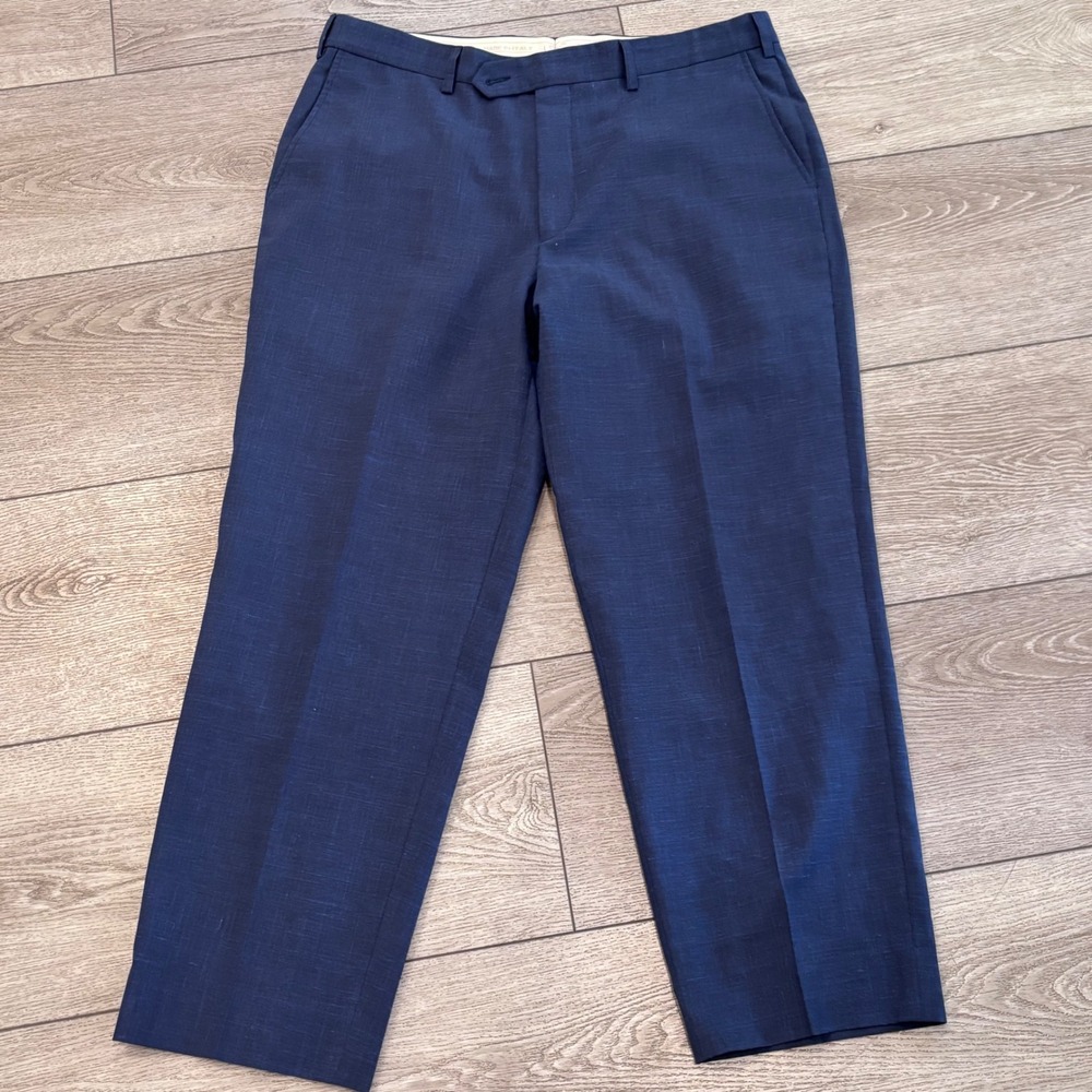 St. Croix Dress Pants Mens 36 Navy Blue Wool Blend Made in Italy Flat Front